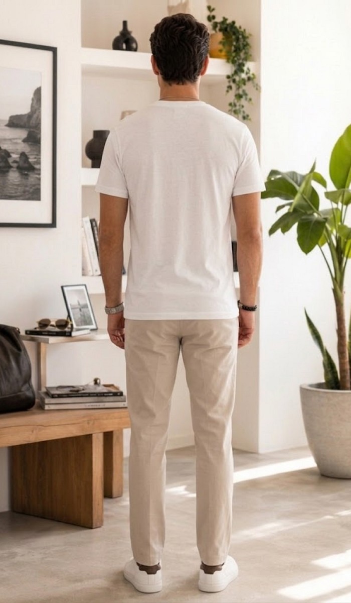 Erkek Beyaz O Yaka Basic T-Shirt 
